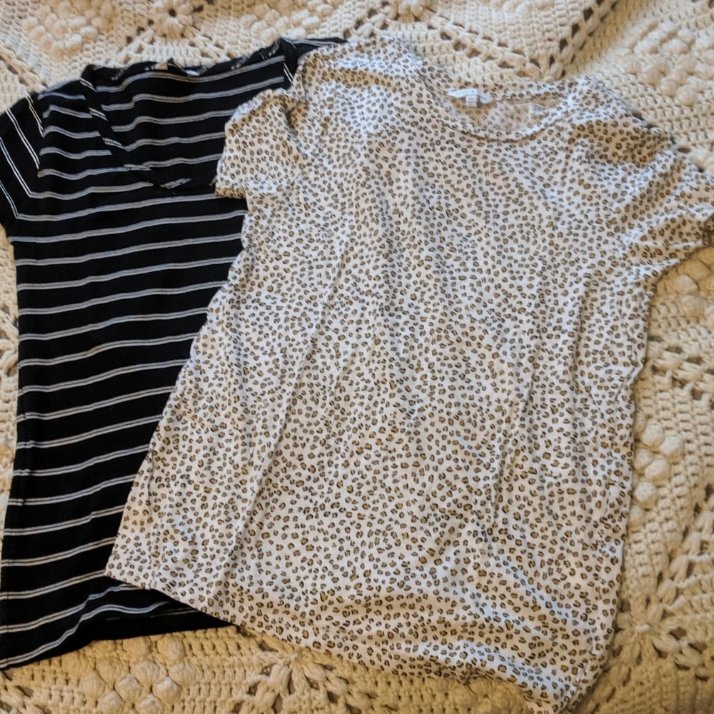 TWO lucky brand tshirt black stripe cheetah cotton